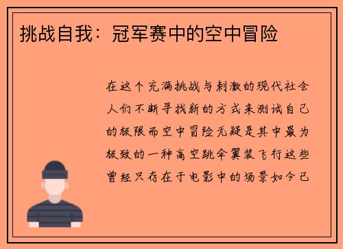 挑战自我：冠军赛中的空中冒险